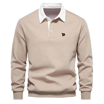 Маркови ризи за голф PPXXGG, есен-зима, мъжка тениска за голф с дълъг ръкав, поло риза, ежедневни класически монофонични мъжки топ игрища с яка-поло