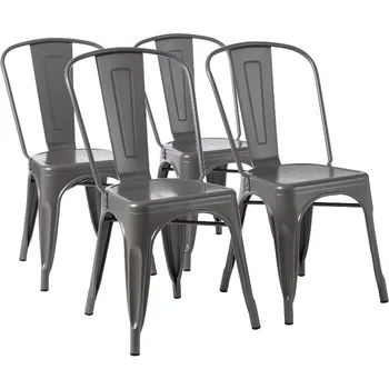 Метални трапезни столове, тъмно сив, 1 брой (опаковка от 4 броя)