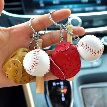 Мини Бейзболна ръкавица от три части, дървена бухалка, ключодържател, ключодържател от спортен автомобил, подарък за мъже, подарък за жени, мъже