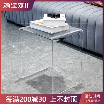 Минималистичен прозрачен акрилен стол, малка масичка за кафе, приставной маса, ъглов диван в хола