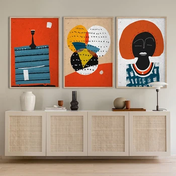 Модерен абстрактен плакат на африканската жени, афроф в скандинавски стил, платно, живопис, модерно Африка, етно-стенно изкуство, начало декор