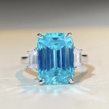 Модни пръстени с цирконии син цвят на Изумруд и диамант нарязани Пръстени от дърво и камък Годежни пръстени от сребро 925 проба Пръстени с Цирконии за жени