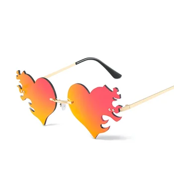 Модни Уникални слънчеви очила във формата на пламък от Любов Сърце за жени с прозрачни океанскими огледални лещи UV400, мъжки слънчеви очила, без очила в ретро стил