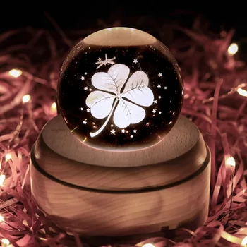 Музикалното ковчег с 3D хрустальным топка и led осветление, украса на дървена основа, въртяща украшение, подаръци за рожден ден, Коледа, Хелоуин