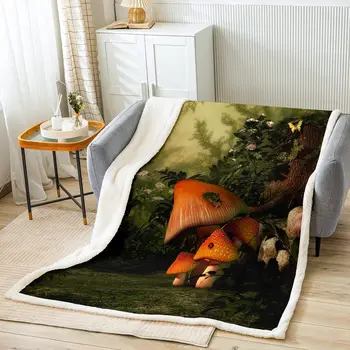 Мультяшное флисовое одеяло с гъби, сладък декор от гъби, Шерп-одеало, детско плюшевое одеяло с горски гъби Kawaii