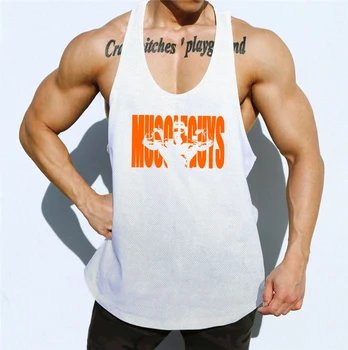 Мъжка риза за тренировки във фитнеса, културизма, мрежести тениски, Y-образен мускулна свободна бързосъхнеща риза без ръкави, с мрежесто стрингером