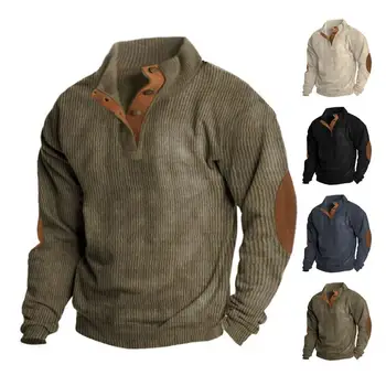 Мъжки hoody копчета, стилни мъжки hoody с яка-часова, върховете на есен-зима, пуловер с дълги ръкави в стил мозайка.