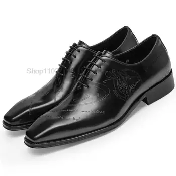 Мъжки обувки за сватба-oxfords ръчно изработени, Черни, сини, От естествена кожа върху плоска подметка, Лятна бизнес Официалната бизнес обувки