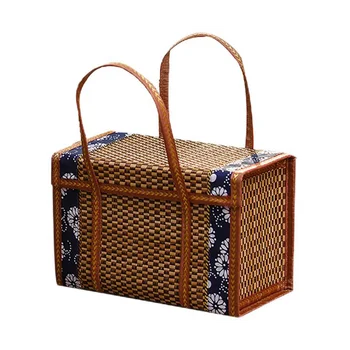 На плетени изделия от бамбук Преносим кутия за съхранение в къмпинга Кошница ръчно изработени от Специална кошница за пикник на открито Ракита кошница L