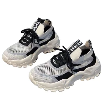 Нови маратонки, дамски модни обувки на равна подметка, градинска Вулканизированная обувки за ходене, дишащи меш стаи за ежедневни обувки на платформа, Zapatos