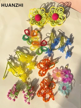 Нови Цветни обеци с маргаритками, украсени с мъниста, Преувеличени обеци с цветя, ръчно изработени, за жени и момичета, Персонални декорации за почивка