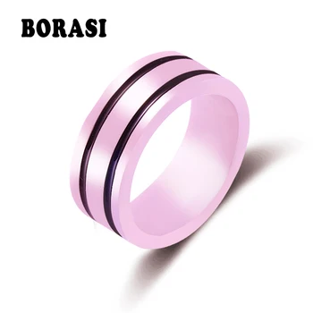 Ново 8 мм светло розово 2-cc черно Красиво керамично пръстен ръчно кройка за жени, бижута високо качество без драскотини, женски пръстен