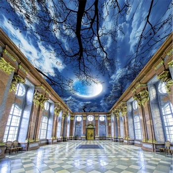Потребителски тапети таван 3d красива луната звездното небе дърво в гората небето зенит стенопис великолепна живопис papel de parede 3d фотообои