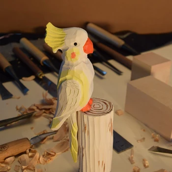 Резбовани дървени декорации за папагали ръчно изработени сладки украшения за дървени компютър, бюро, подарък за рожден ден за бижута на приятел