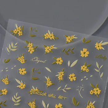 Ретро Жълто цвете 5D С мек релефен релефни, самозалепващи стикер за дизайн нокти момина сълза, Хортензия, Лале, 3D стикери за маникюр