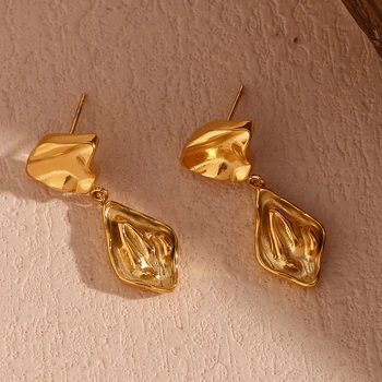 Ретро Обици с неправилна геометрична форма, Водоустойчив обеци от неръждаема стомана за жени, бижута от 18 каратово злато
