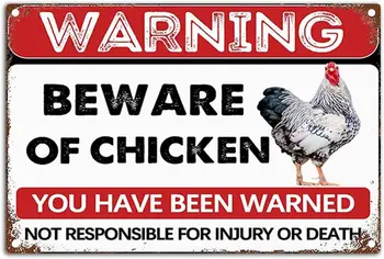 Ретро Предупредителен знак с животни - Пазете се от калай табели с пиле - Реколта метални табели Декора на стените на къщата-12x8 инча-Лидице знак