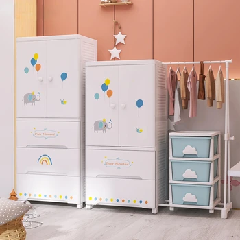 С две врати детски cartoony гардероб, пластмасови Домакински сгъсти Минималистичен шкафче-органайзер за съхранение