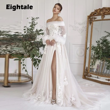 Сватбена рокля Eightale Boho с подвижни ръкави с отворени рамене, 3D завързана тюлевый корсет, сватбени рокли vestido de noiva