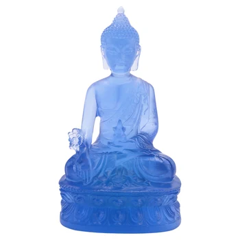 Статуя на Буда, тибетска медицина, Скулптура на Буда, изработени от прозрачна смола, декор за медитация, духовен декор, артикул -Син