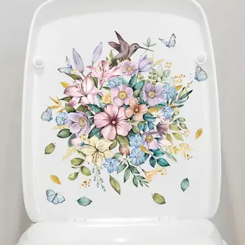 Стикер на стената в банята Висококачествен интериор за тоалетна, набор от стикери върху капака на тоалетната чиния, стикер на стената с цветен модел за баня, самозалепващи