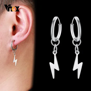 Стилни висящи обеци-цип Vnox за жени и мъже, метални украшения за уши от неръждаема стомана аксесоар в стил пънк-рок