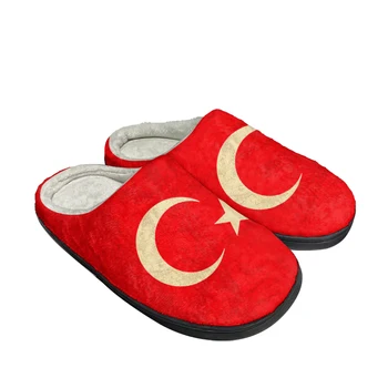 Турски флаг Домашни памучни чехли по поръчка, Мъжки Дамски сандали, Турция, Плюшен Ежедневни обувки за спални, водене жив топлина, Термална чехъл е