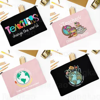 Учителят ще Промени света Преносима косметичка Дамска Чанта за съхранение на грим с цип органайзер за козметични продукти, чанти за моливи, най-добрите подаръци