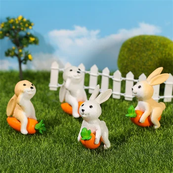 Фигурки морков заек Kawaii, занаяти, изработени от смола, изкуствени украшения във формата на животни-зайци, намалени с микроландшафтами, украса за дома