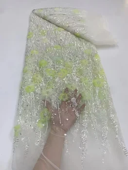 Френско-Африканска лейси плат с бродерия на мъниста 2024, Благородна тюлевая лейси плат за нигерийски сватбена рокля XB57731