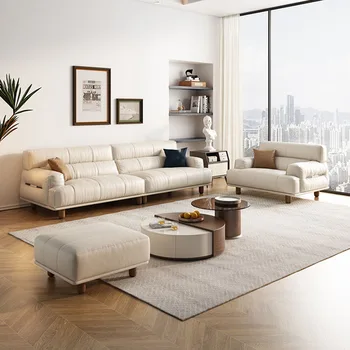 Хол с Минималистични диван за хол от естествена кожа, Семеен релаксираща Модерен диван, дизайнерски външен диван, Мебели за дома Da Soggiorno