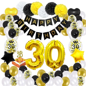 51 бр./компл. 30 украса за парти по случай рождения ден на един Мъж Жена честит Рожден Ден на 30 Години един Мъж Anniversaire Deco Черни и Златни балони