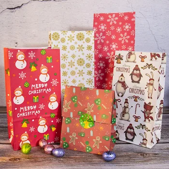 5шт Коледни Торбички От Крафт Хартия на Дядо Коледа Снежинка Елен Коледа, Нова Година, Парти Полза Чанта Бонбони Чувал САМ за Опаковане на Подаръци за Доставка