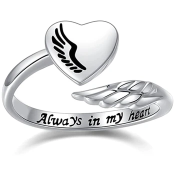 634C Модни пръстени от сплав във формата на Ангелското Крило във формата на сърце Регулируеми Открити Пръстени на показалеца на пръстите