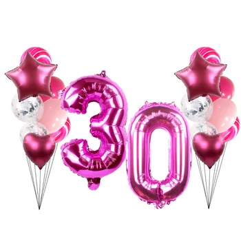балон за парти в чест на рождения Ден на 30 години 18 20 30 40 50 години набор от розово-червени цифрови балони балон за украса на сватба