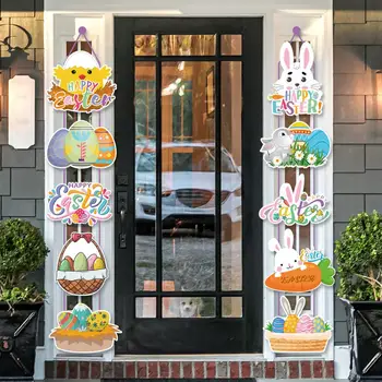 Великденски декор на прозореца, Великденският заек, Моркови висящи украси за детски партита, екстремни, Cartoony заек, врати двустишие за щастие
