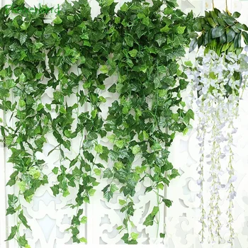 Венец от изкуствени листа бръшлян Растения, лоза Зелените Венец от изкуствена зеленина Окачен подарък за сватба, Украса на стените на градината у дома