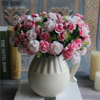 ЙО CHO 15 глави 1 букет от Изкуствени Цветя, Божур копринени рози flores artificiales Хортензия за вашата сватба Начало декор за младоженци
