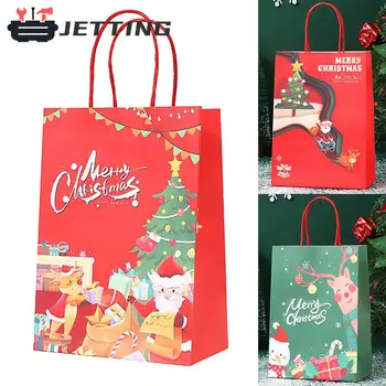 Коледни торбички от Крафт-хартия за Опаковане Карикатура Сладък Дядо Коледа Лосове Весела Коледа Подарък пакет за бонбони и бисквити Опаковка за чанти
