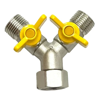 С метални дръжки Съединител газов клапан Кран за автомобила от плътен месинг Двойна топка превключвател за 2 или 3 връзки
