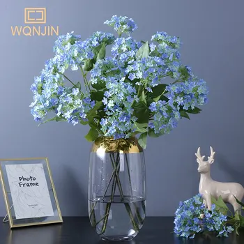 Снежна хортензия на дълго стъбло WQNJIN (4 глави/бр.) Сини симулационни хортензия за вашата сватба, домашен декоративен изкуствени цветя