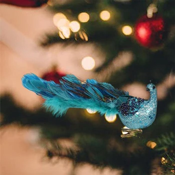 Уникална висулка във формата на елхи, имитирующая 3D висулка във формата на Паун, занаяти, изработени от естествени пера, Коледен подарък за Нова Година, Коледа интериор